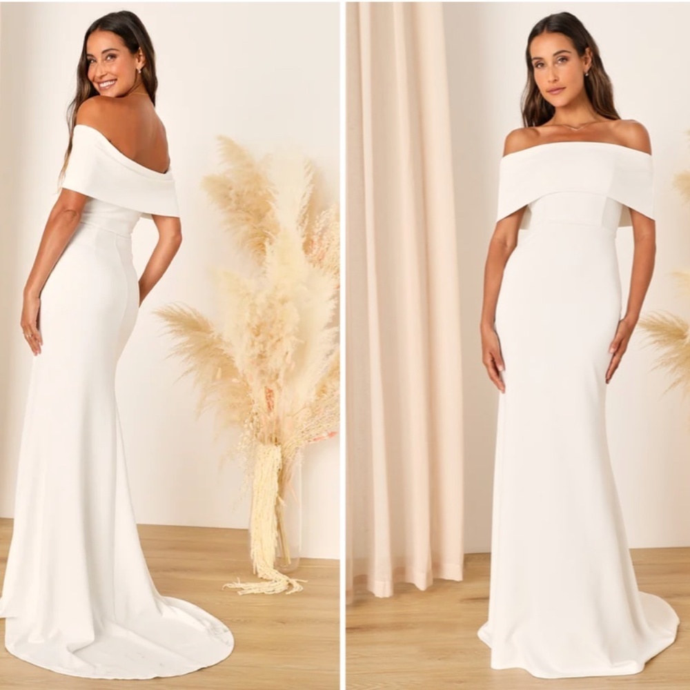 Lulu's Elegant White Off-Shoulder Dress